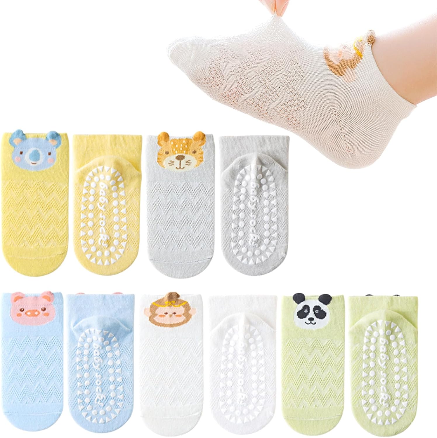 5-Piece Non-Slip Animal Socks for Kids
