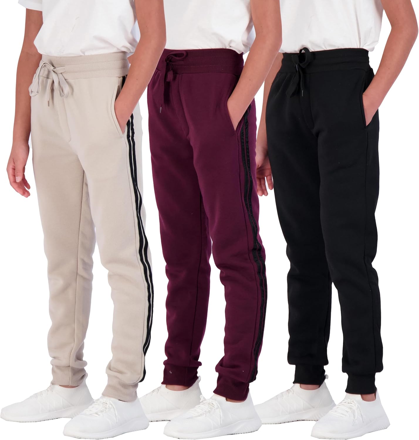 Real Essentials Boys Cotton Active Fleece Jogger Sweatpants Comfortable Stylish 3-Pack