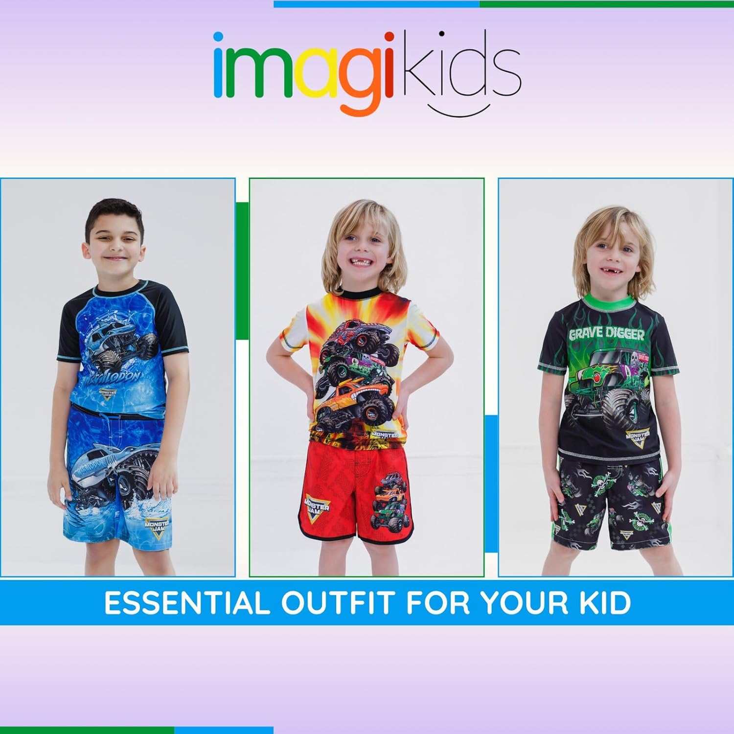 Monster Jam UPF 50 Toddler Boys Swim Outfit Set