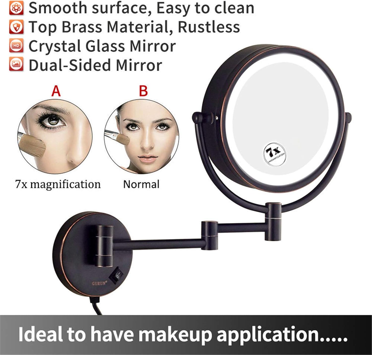 LCARY Makeup Mirror - Wall-Mounted Double-Sided Vanity Beauty Mirror