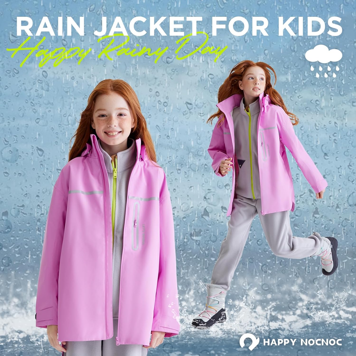 HAPPY NOCNOC Waterproof Kids Rain Jacket