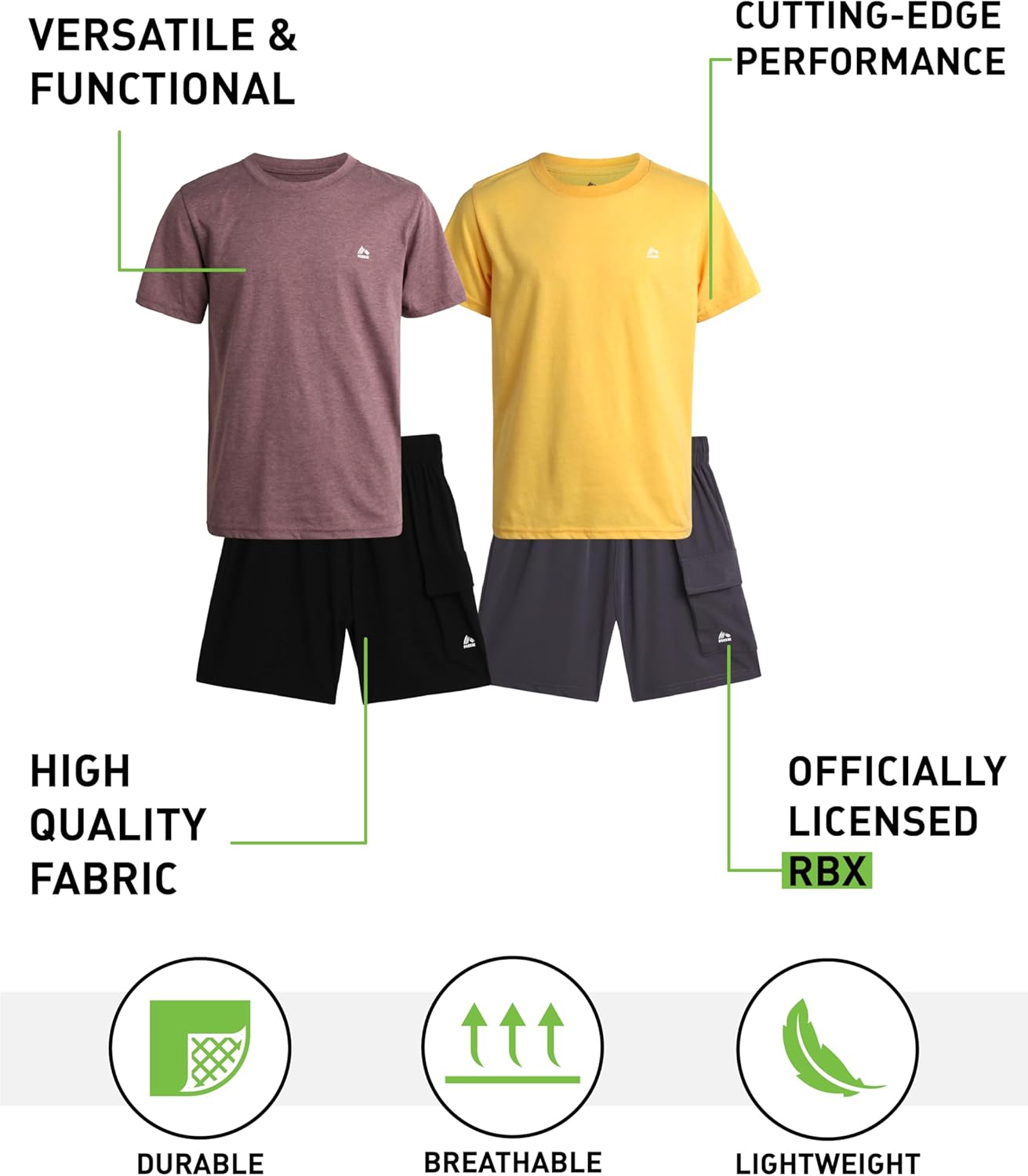RBX Boys Active Shorts Set 4-Piece Summer Active Clothing Set