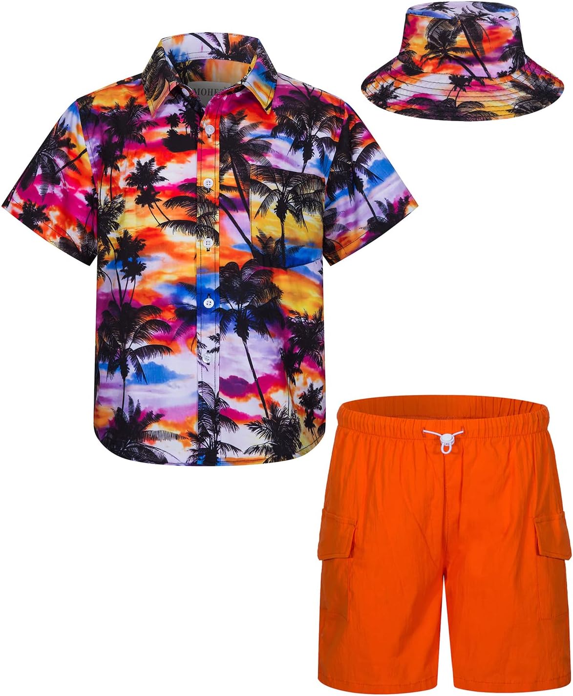 boys Hawaiian Shirt Short Set Bucket Hat