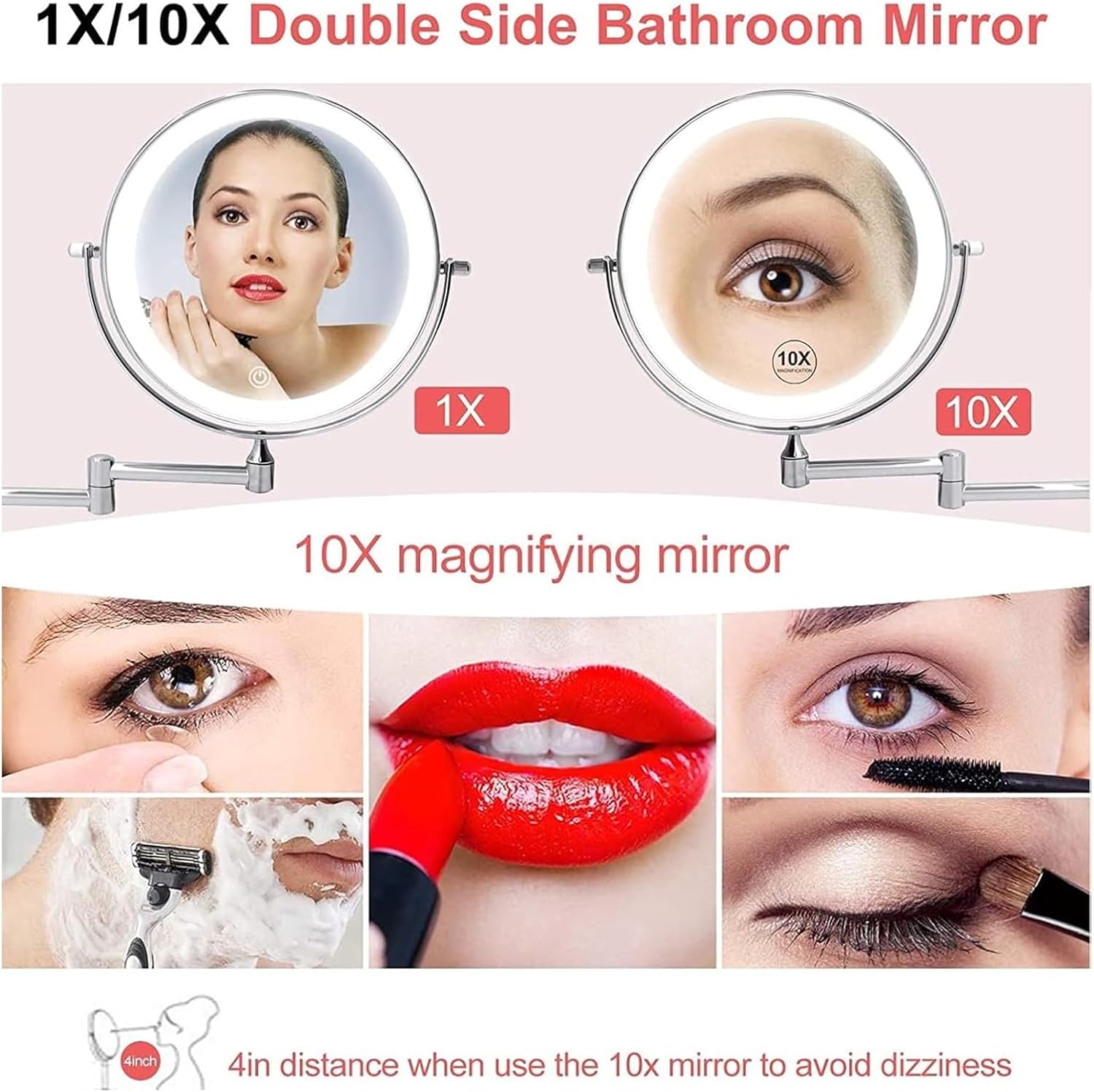 Wall-Mounted Light-Up Makeup Mirror with 360 Swivel and Touch Control