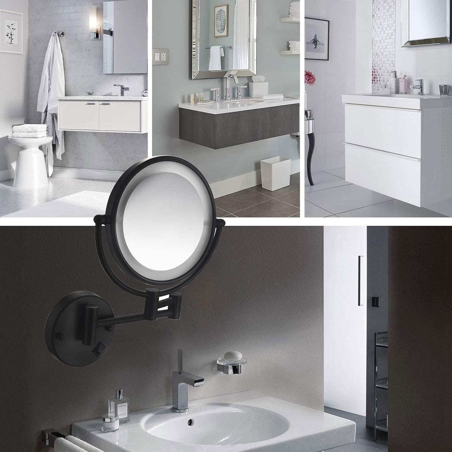 Magnifying Double-Sided Wall-Mounted Mirror w 7X-8X Magnification