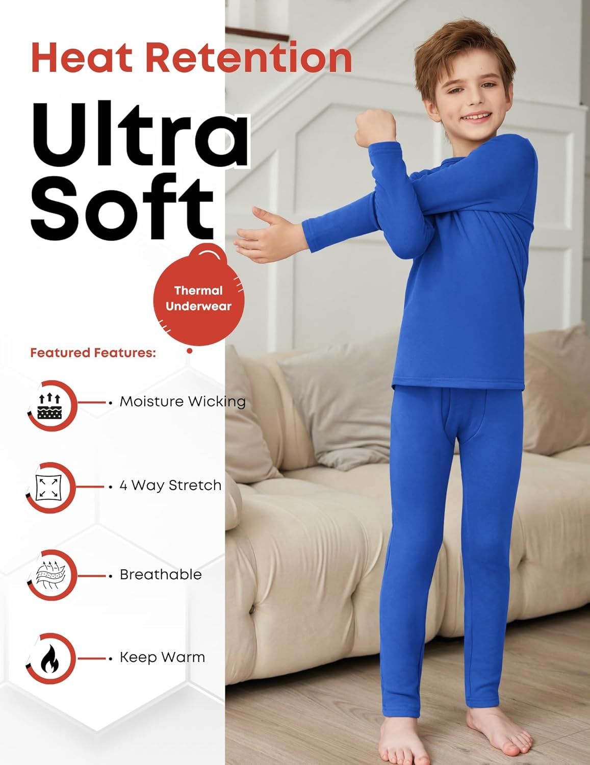 Arshiner Boys Thermal Underwear Set - Warm Fleece Long Johns for Winter