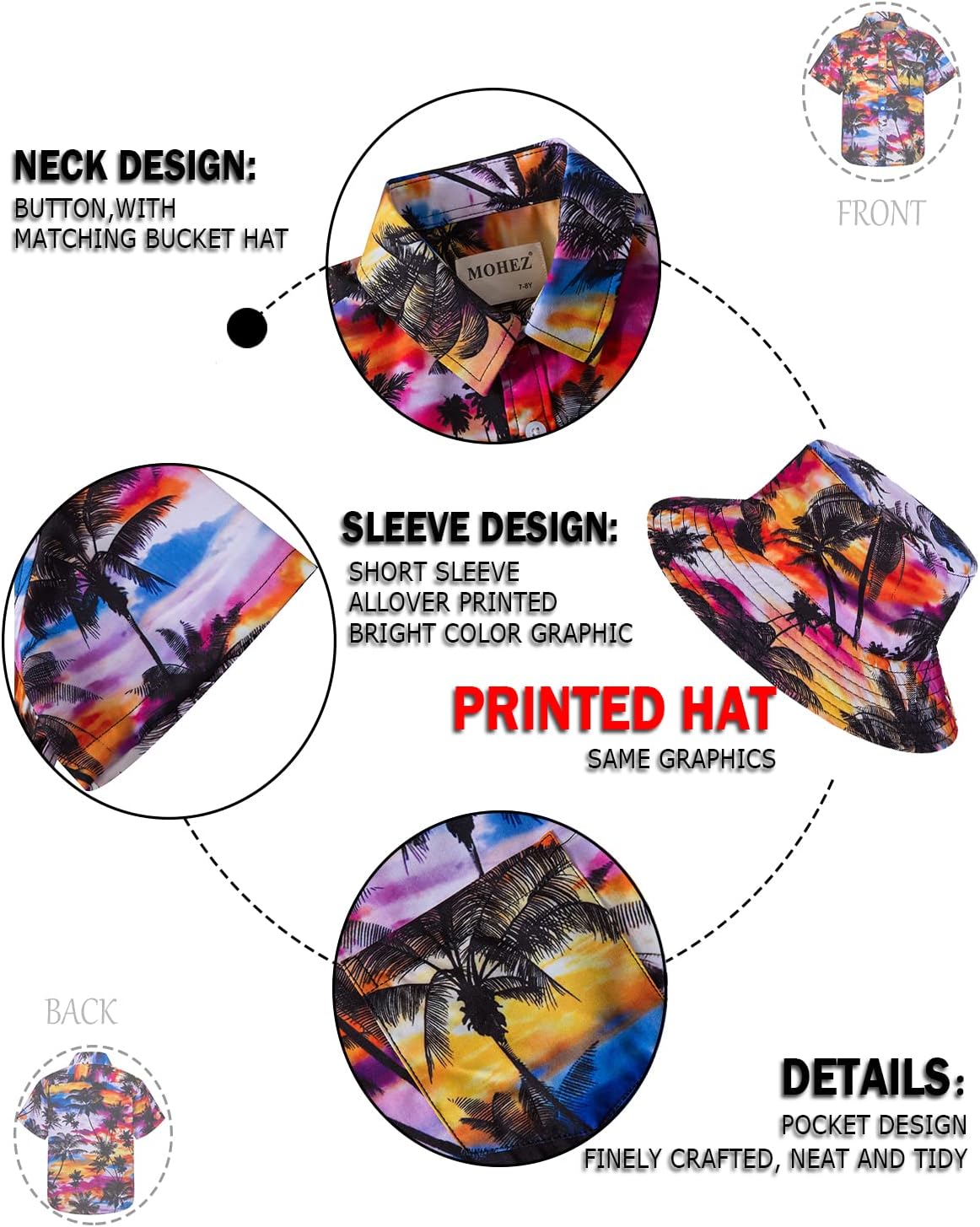 boys Hawaiian Shirt Short Set Bucket Hat