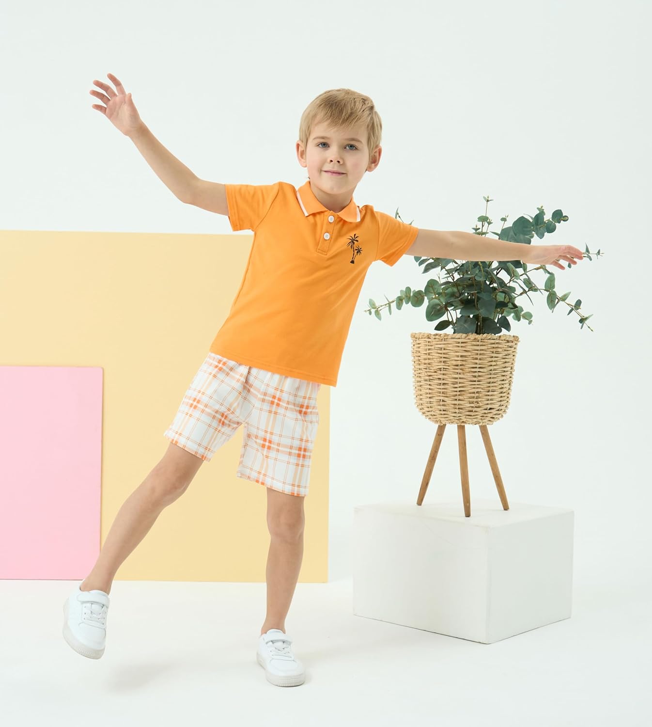 Kids Tween Boy Casual Polo Shirt and Plaid Shorts Set