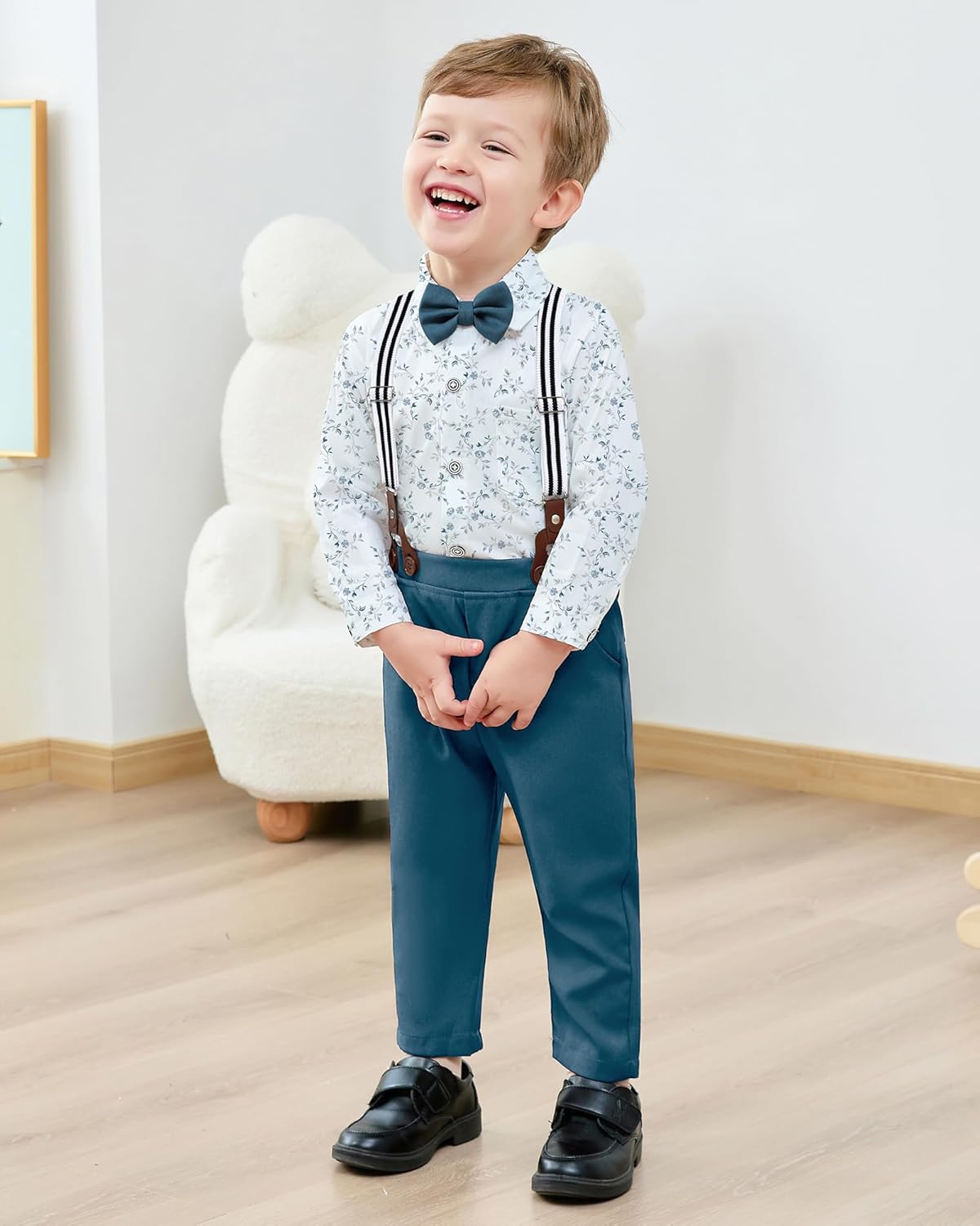 YALLET Toddler Boy bowtie Dress Shirt Suspender PantsShot gun bundle