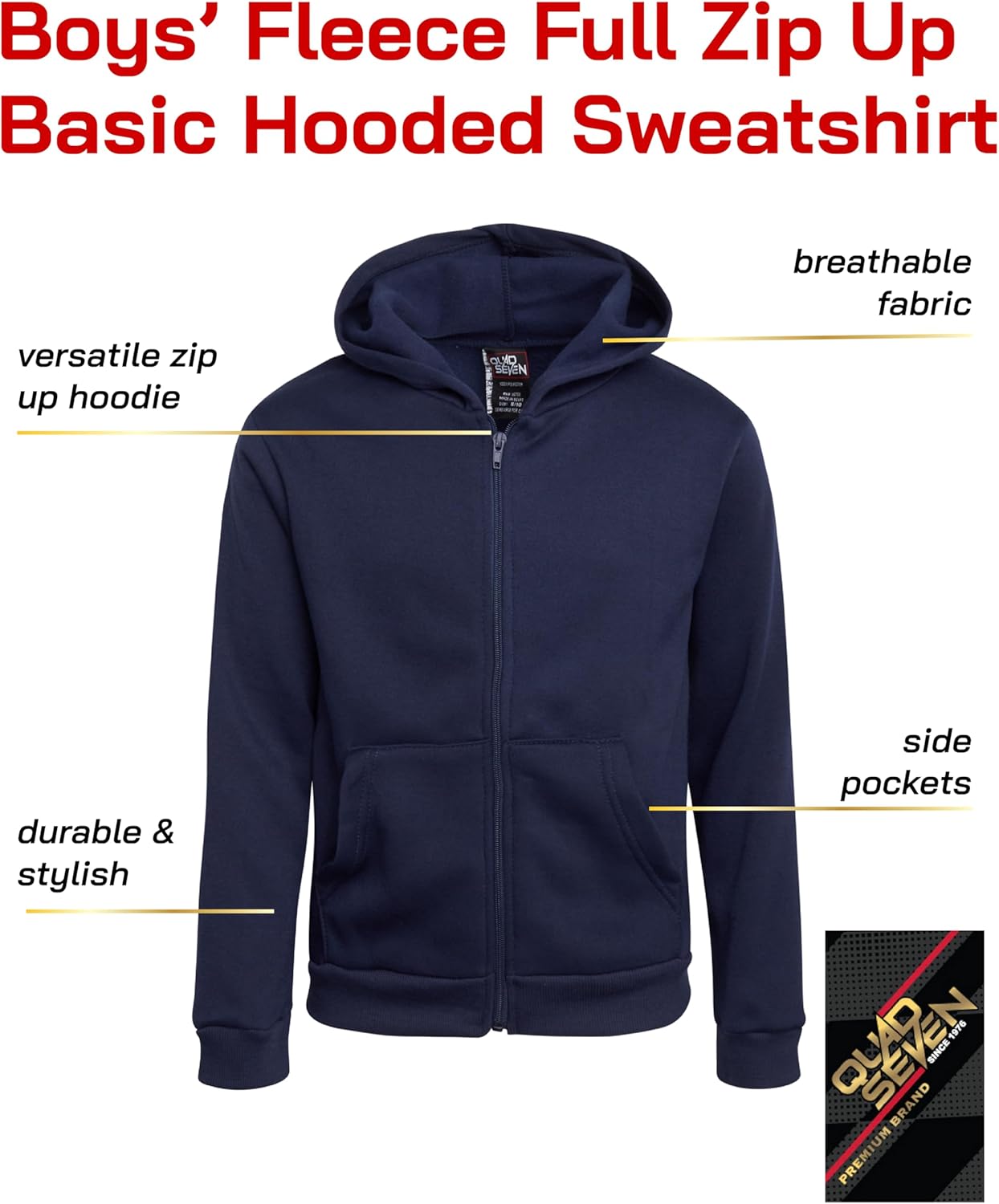 Quad Seven Boys Sweatshirt 2 Pack Fleece Hoodie Full Zip