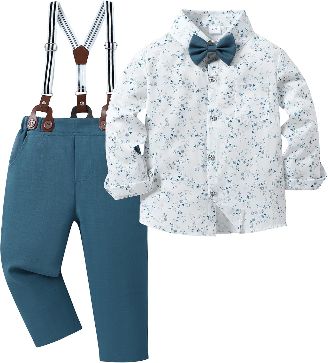 YALLET Toddler Boy bowtie Dress Shirt Suspender PantsShot gun bundle