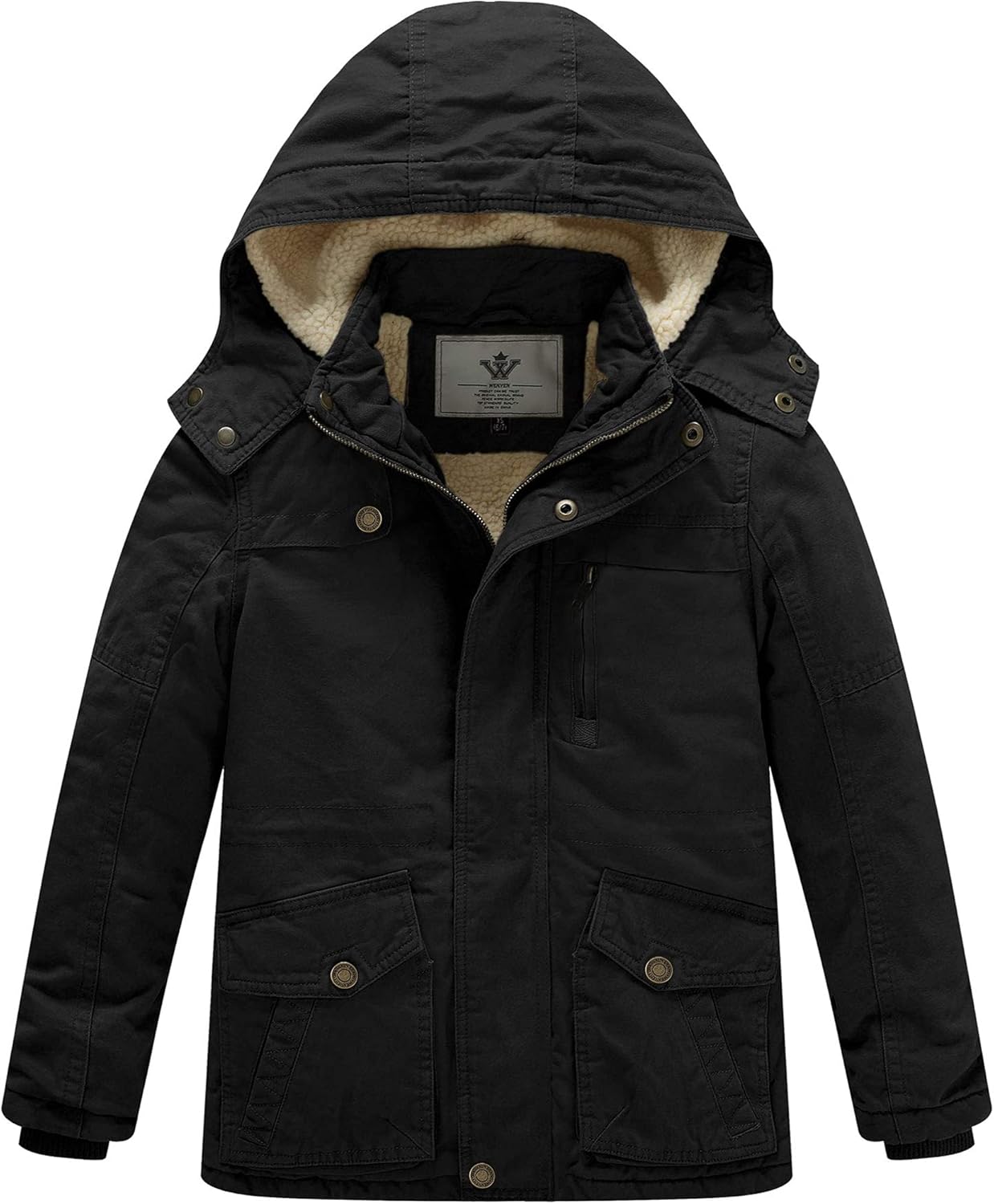 WenVen Boys Winter Thicken Cotton Coat with Sherpa Lining