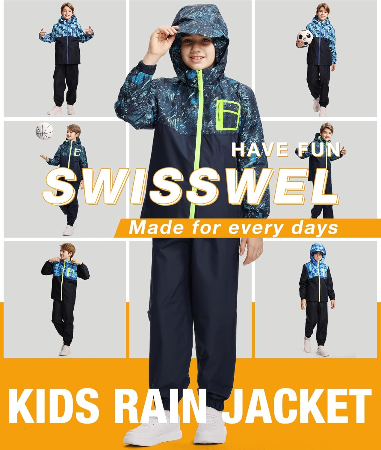 SWISSWELL Kids Rain Jacket Waterproof for School