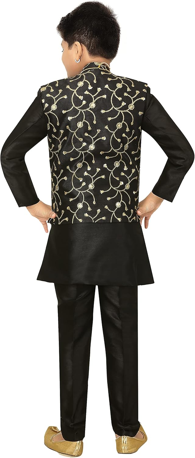 AHHAAAA Kids Ethnic Banarasi Silk Kurta and Pajama Set for Boys