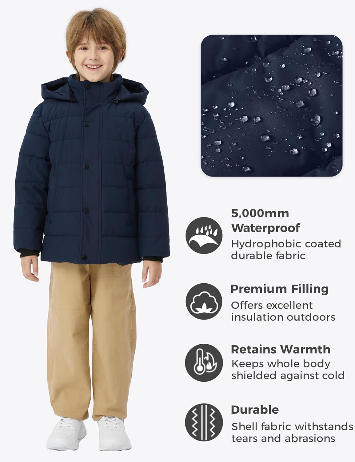 Warm Waterproof Puffer Jacket for Boys with Hood
