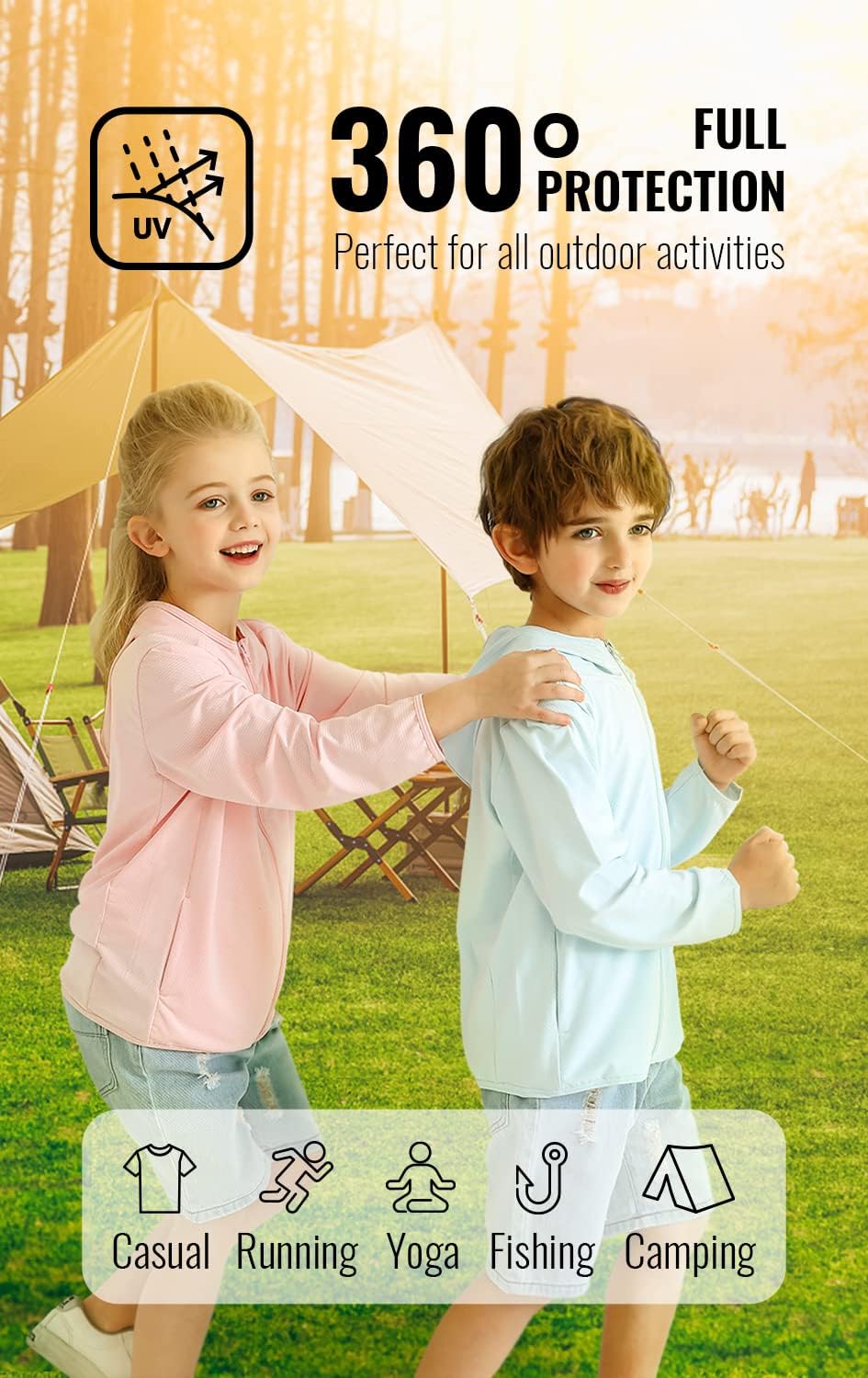BAYRTIC Kids Athletic Hoodie Dry Fit Sun Protection Sweatshirt 3-12Y