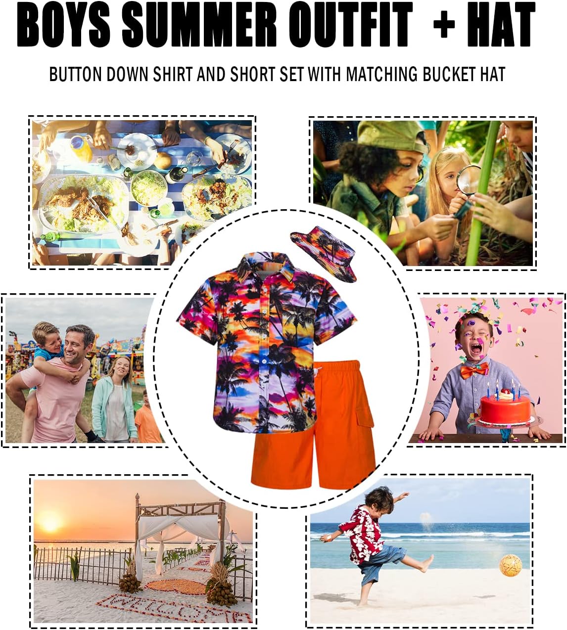 boys Hawaiian Shirt Short Set Bucket Hat