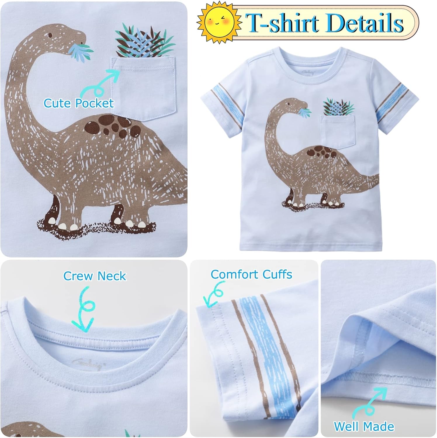Gorboig Toddler Boys Dinosaur-Sprint Summer Outfits 2-7T