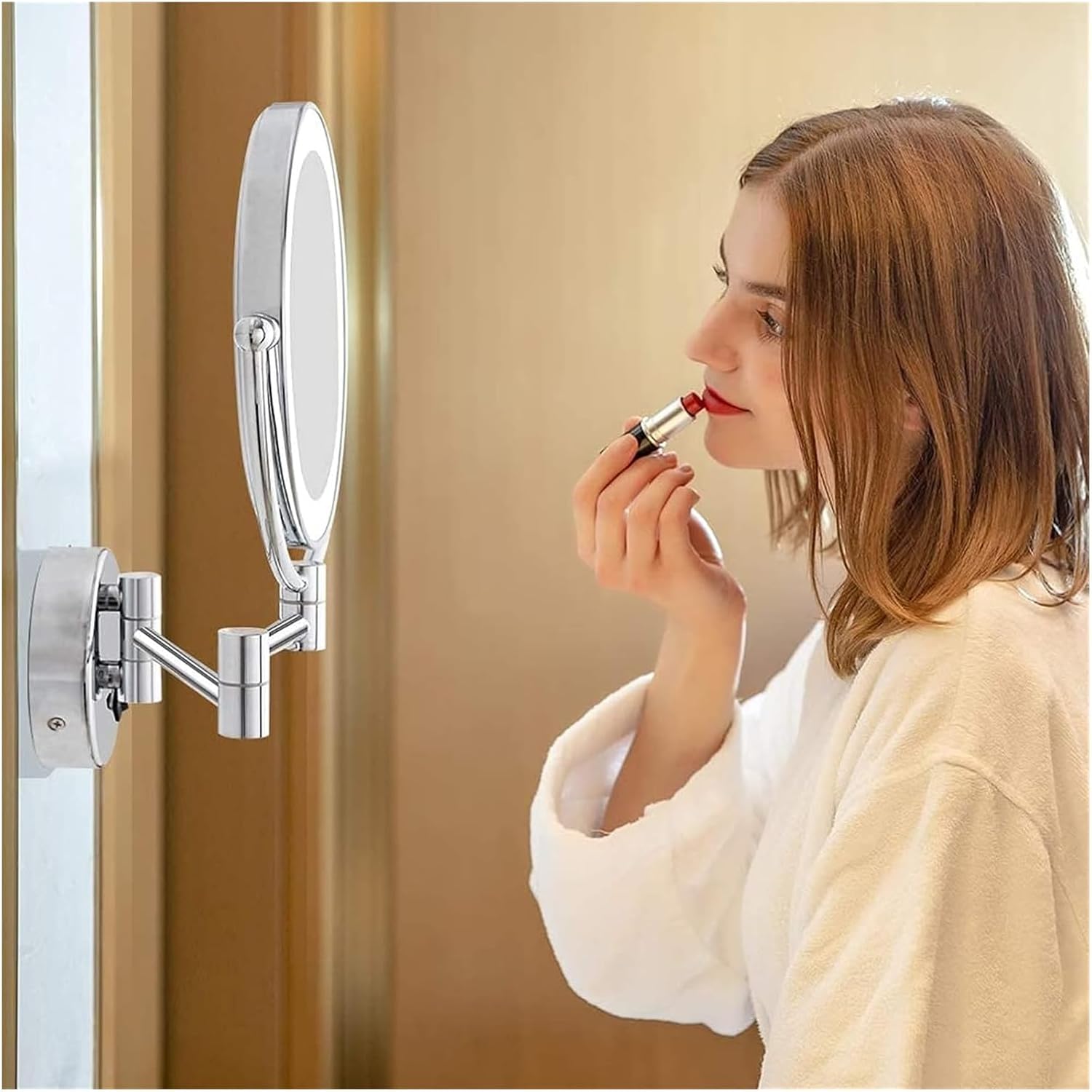 Wall-Mounted Light-Up Makeup Mirror with 360 Swivel and Touch Control