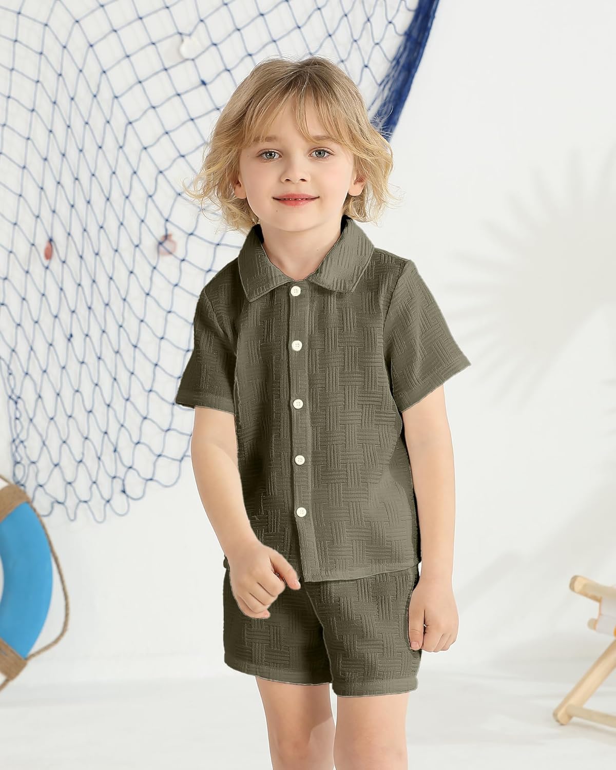 Toddler Boy Summer Outfits Button Down Shirt and Shorts Set 2PCS