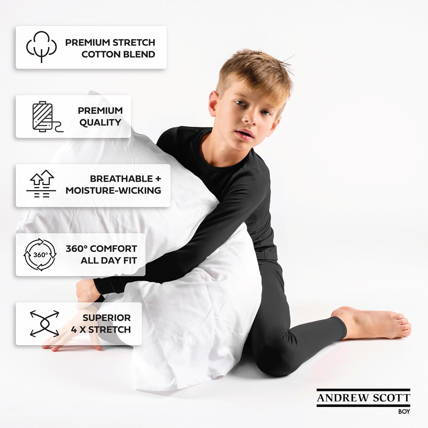 Andrew Scott Kids Base Layer Underwear Set - Ultra-Soft Cotton Stretch