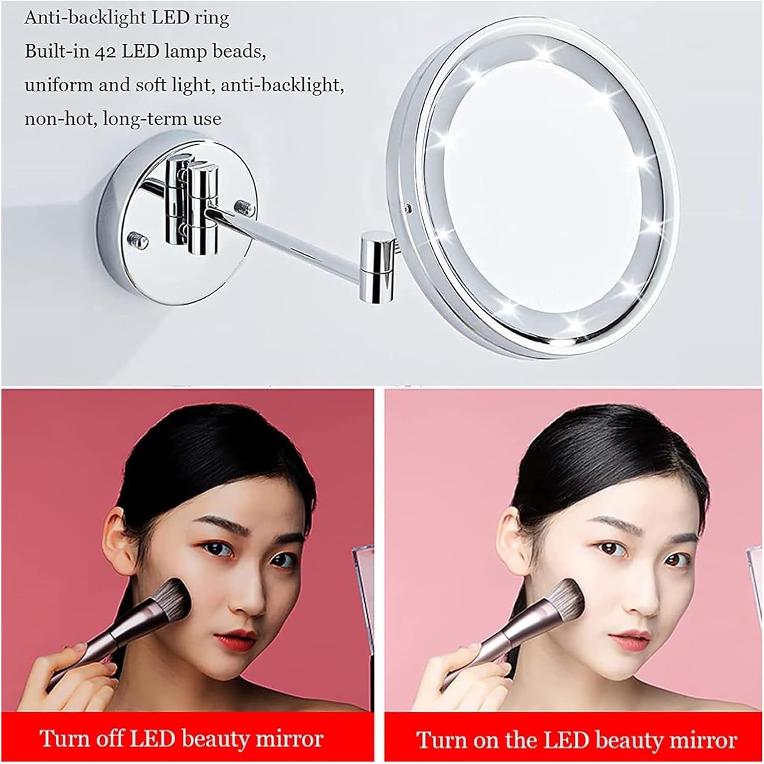 Wall-Mounted Light-Up Makeup Mirror with 360 Swivel and Touch Control