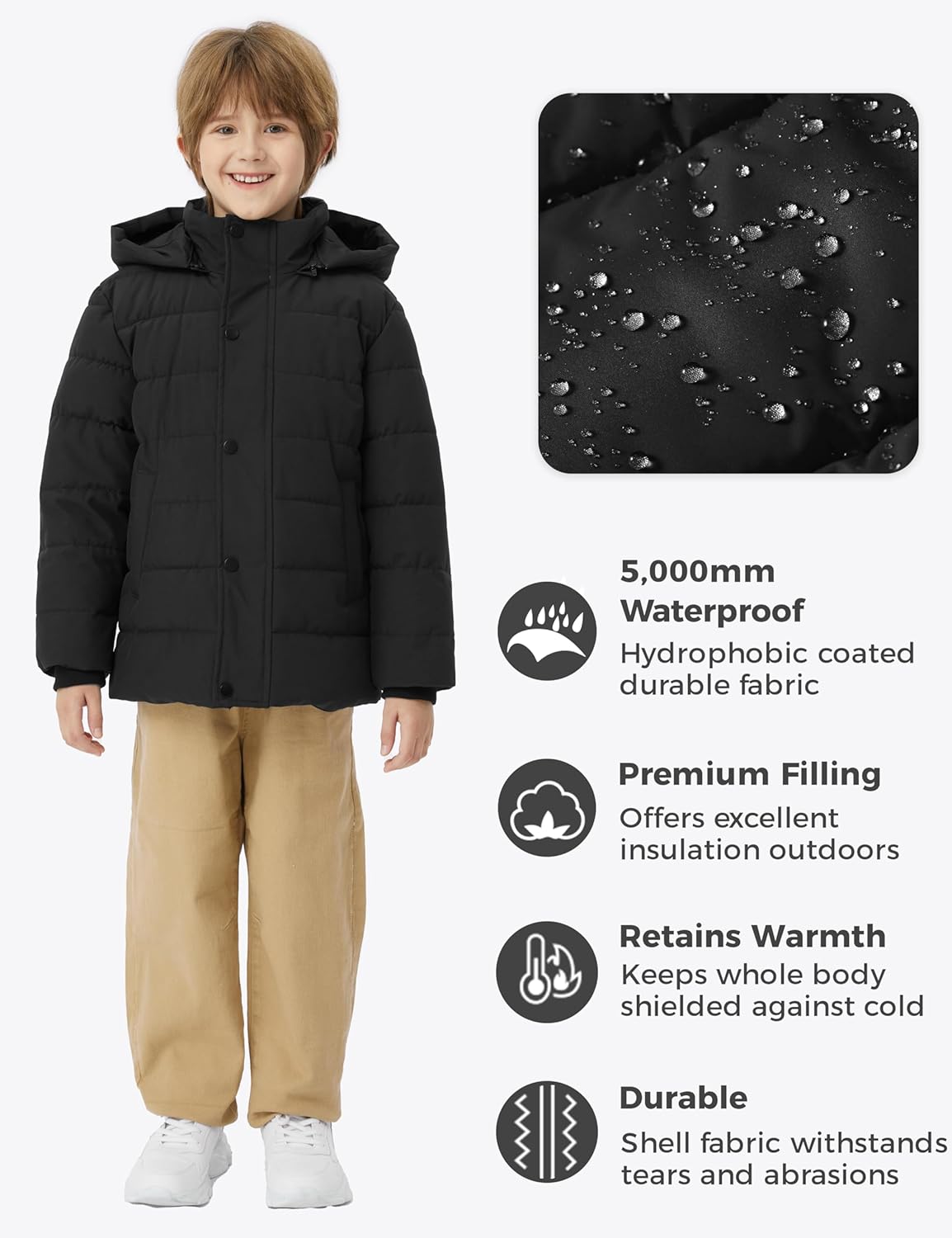 WANTDO Boys Waterproof Puffer Jacket with Hood - Stay warm dry all season long