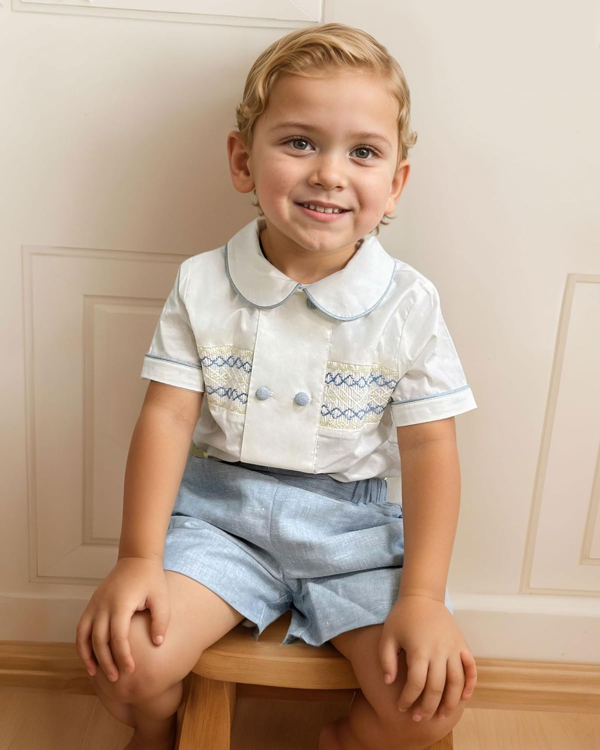 Twoflower Smocked-Cotton Toddler Boy Outfit Set Summer