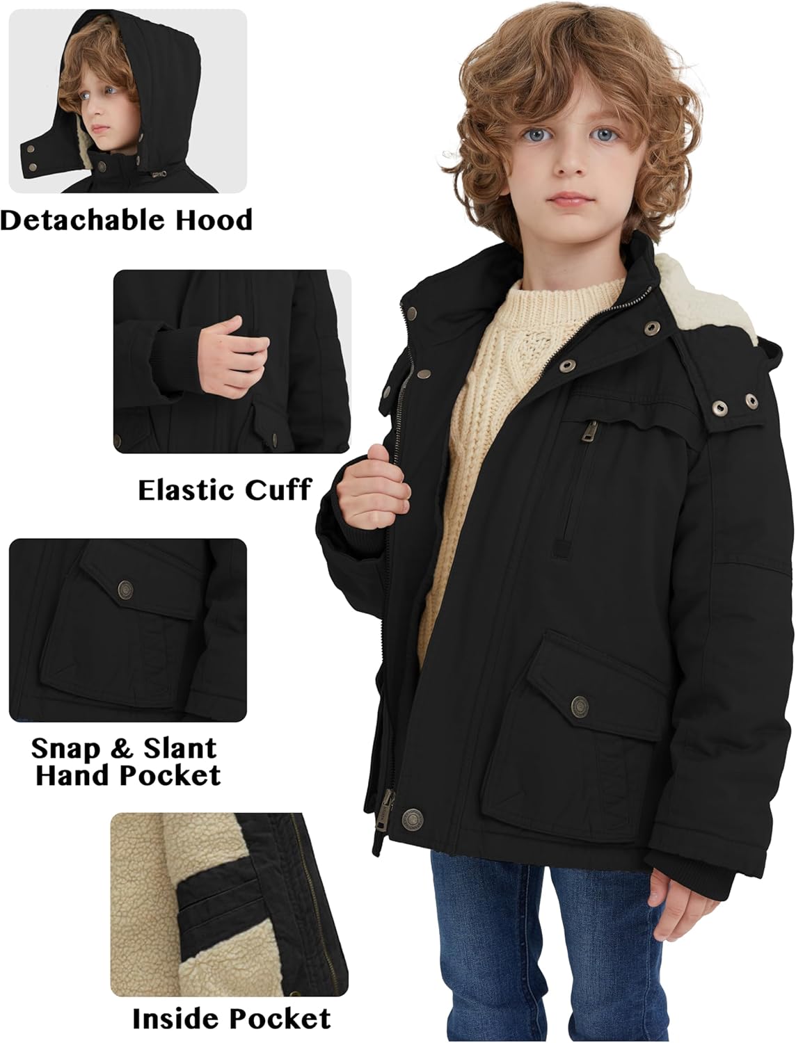 WenVen Boys Winter Thicken Cotton Coat with Sherpa Lining