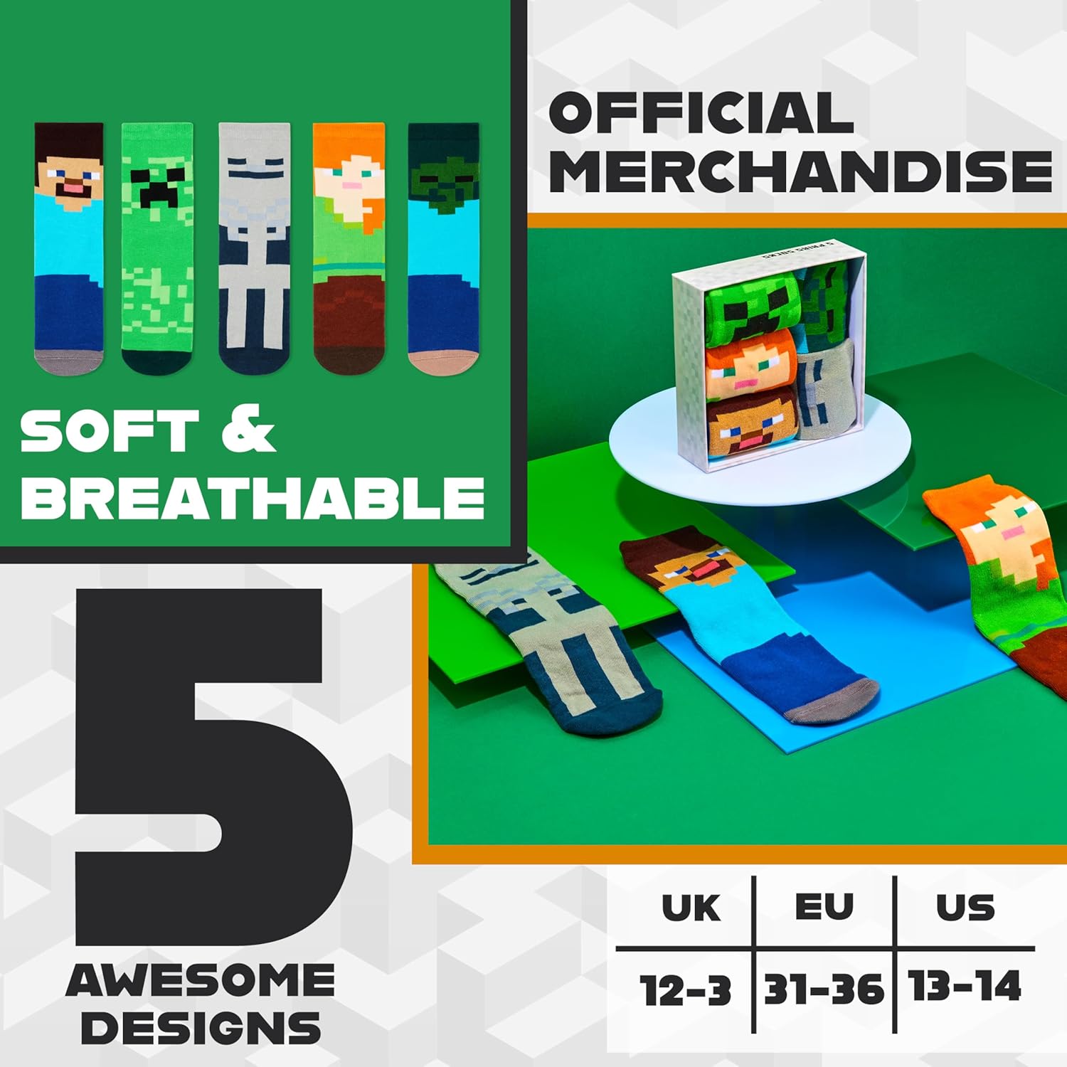 Minecraft Boys Calf Socks Boys Minecraft Design