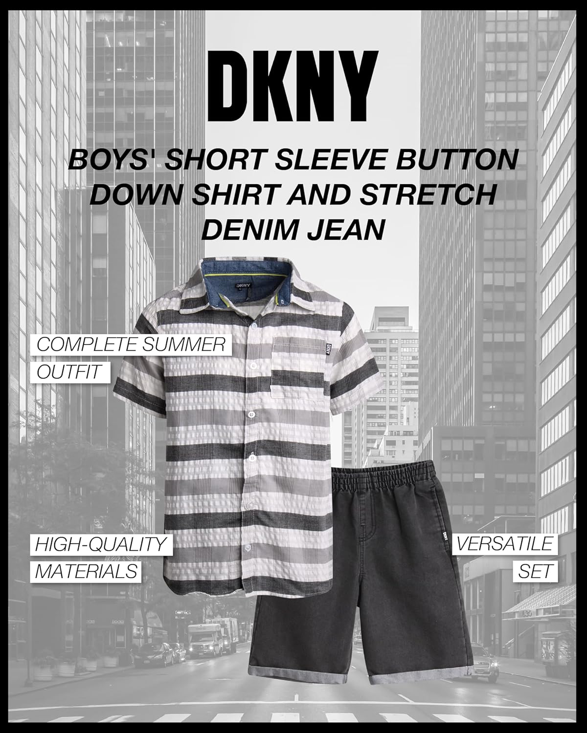 DKNY Boys 2-Piece Set with Shirt and Shorts
