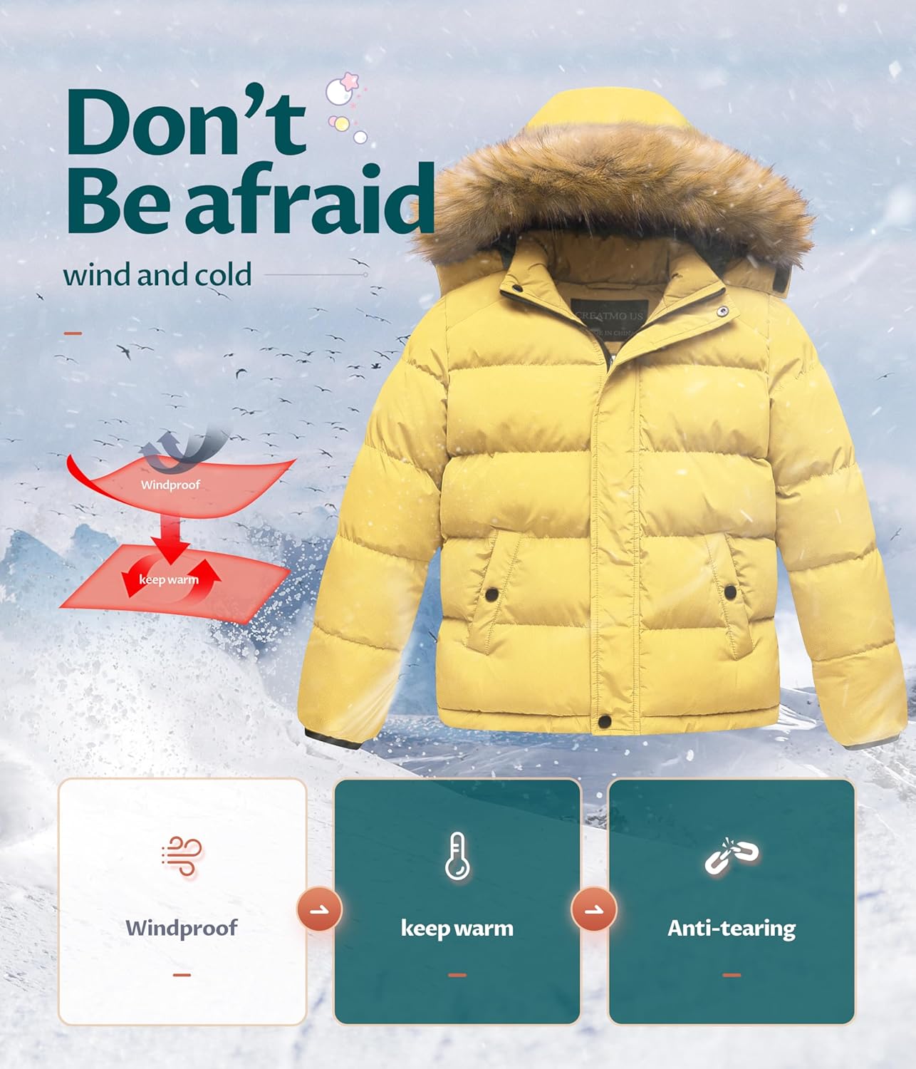STAY DRY WARM - CREATMO USBoys Water-Resistant Winter Fleece Coats