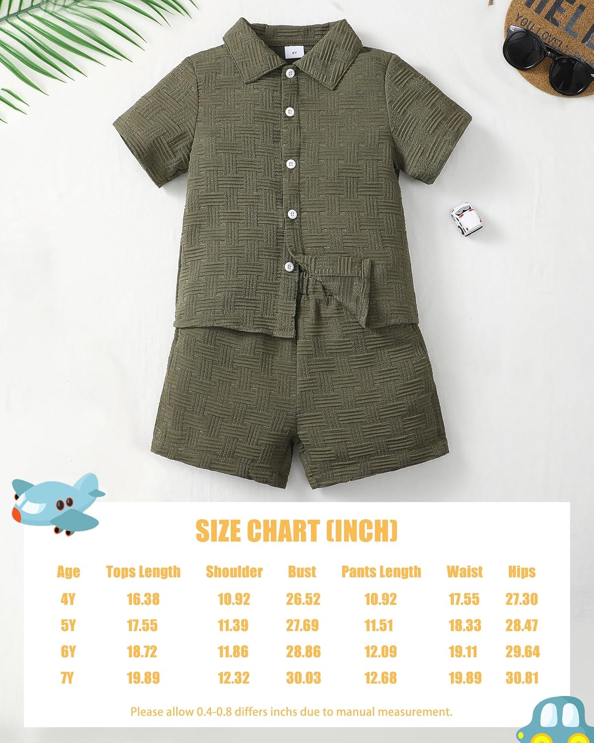 Toddler Boy Summer Outfits Button Down Shirt and Shorts Set 2PCS