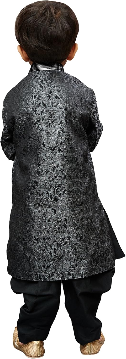 VASTRAMAY Boys Grey Silk Blend Sherwani Kurta Set