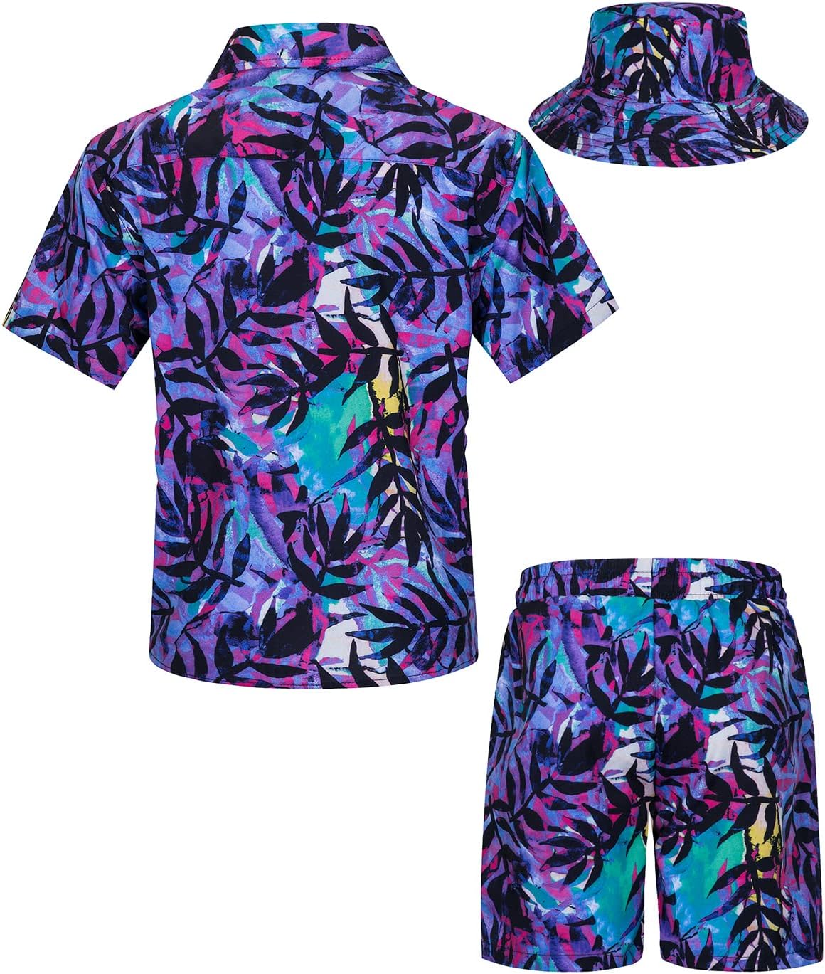 TUNEVUSE Little Big Boys Hawaiian Button Down Shirts and Shorts Sets