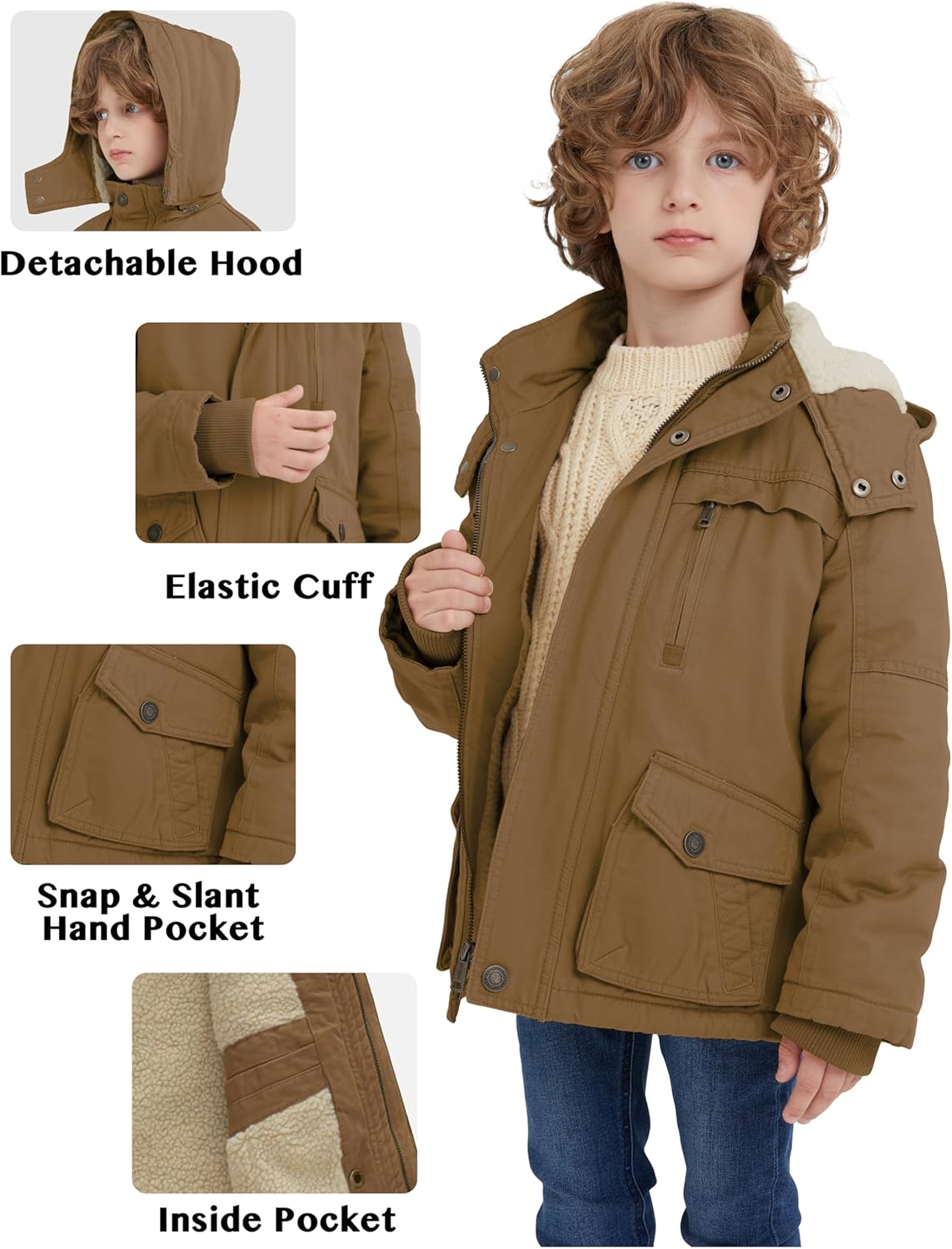 WenVen Boys Winter Thick Cotton Parka