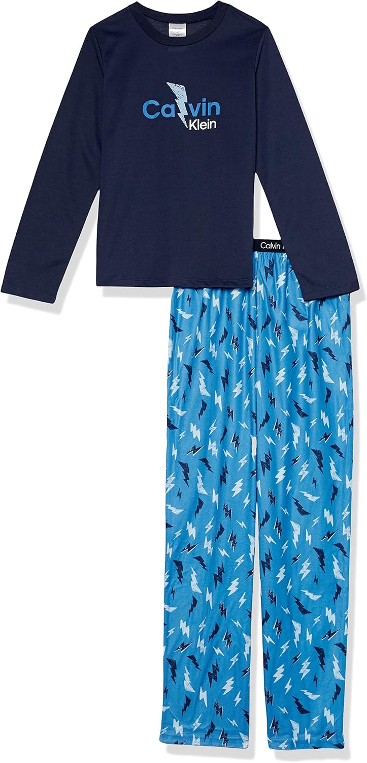 Calvin Klein Boys Long Sleeve Tee Plaid Jogger Pajama Set 1