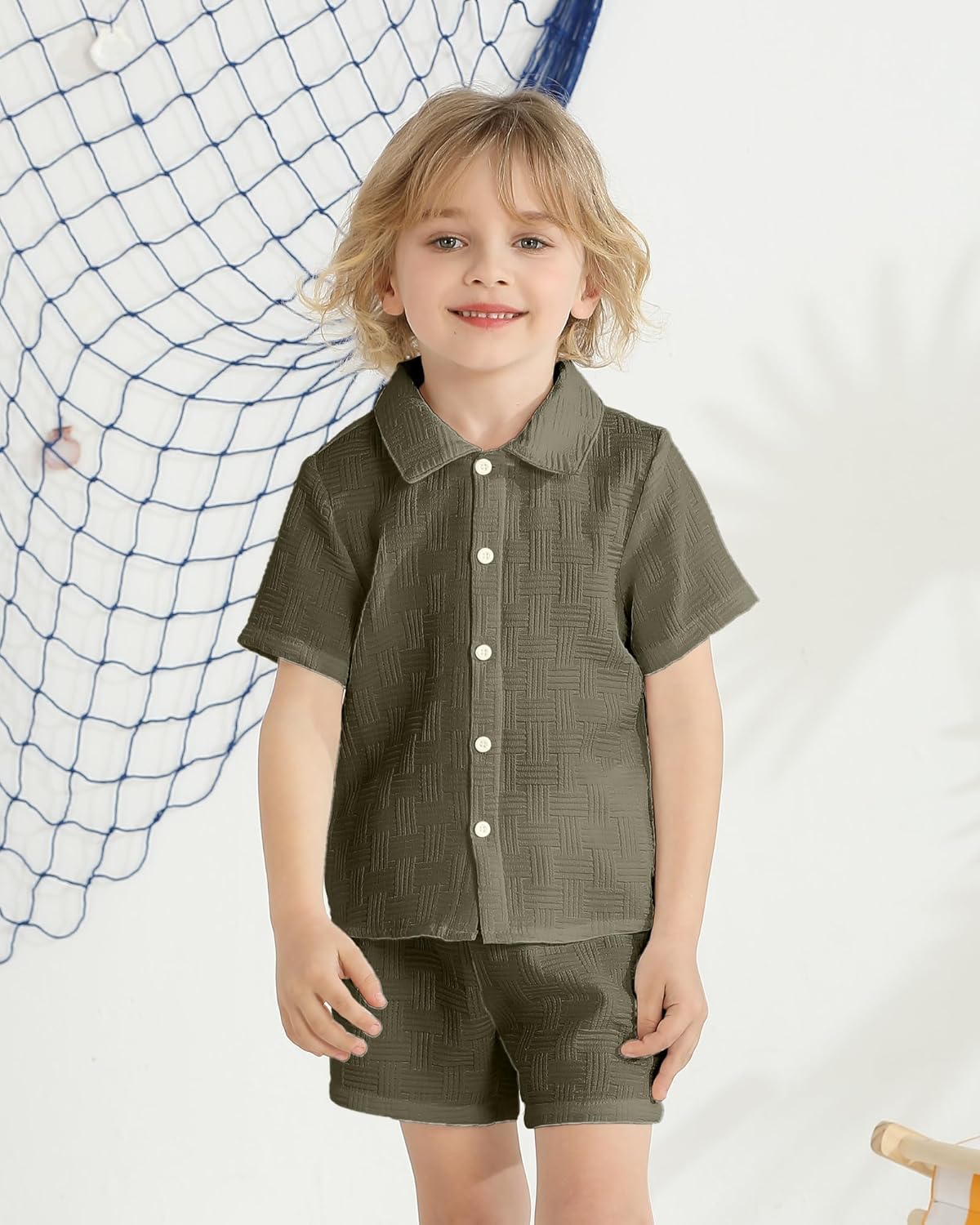 Toddler Boy Summer Outfits Button Down Shirt and Shorts Set 2PCS