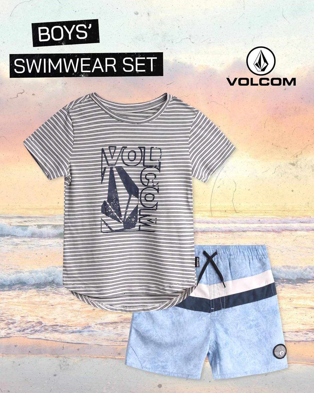 Volcom Boys Swimwear Set - Rash Guard and Board Shorts 2T-7