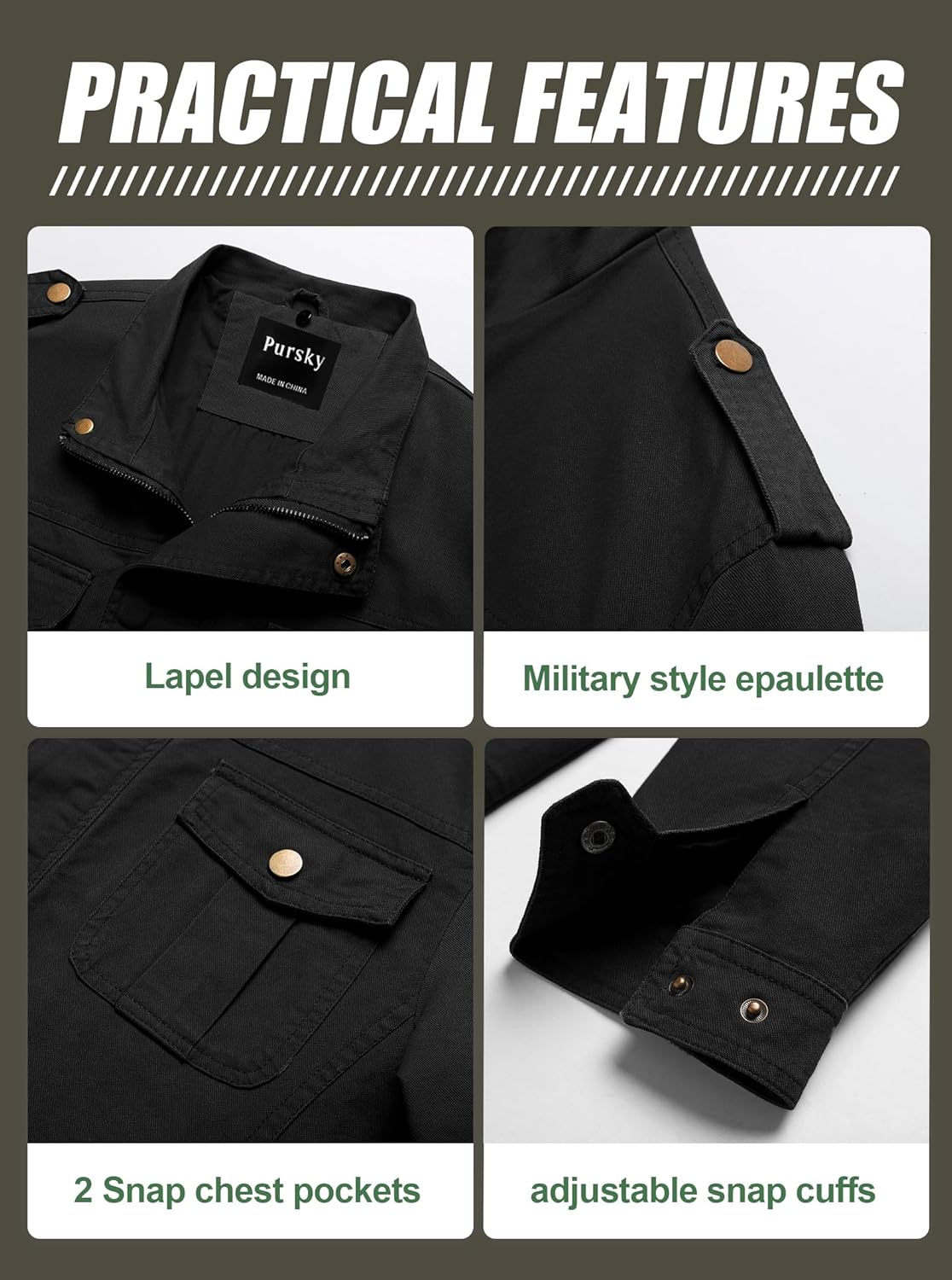 Pursky Mens Military Jacket Fall Weather Ready