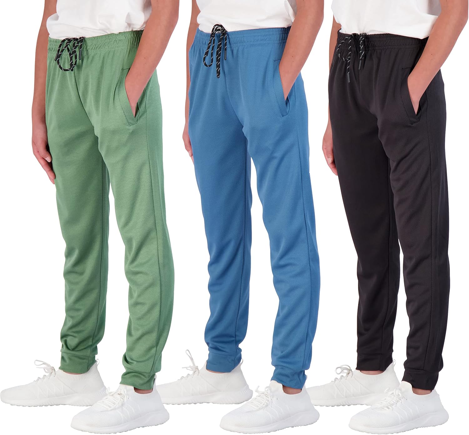 Real Essentials 3-Pack Boys Mesh Active Jogger Pants with Pockets