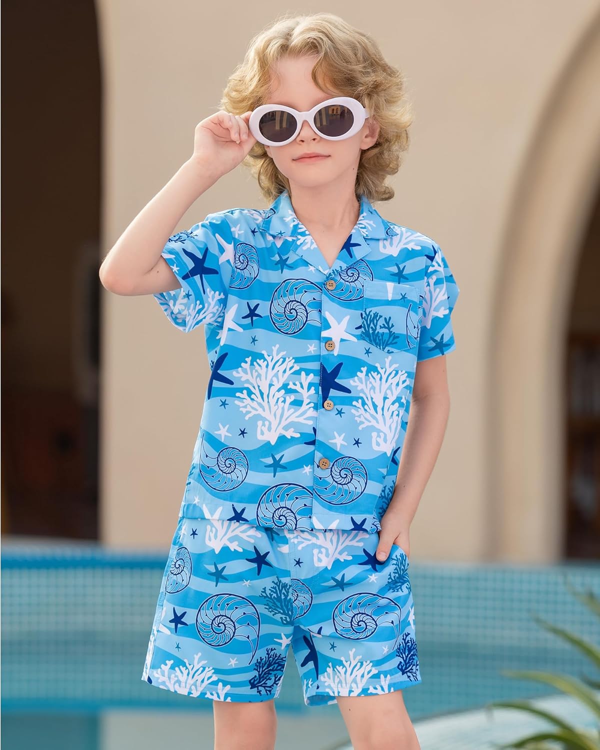 Hawaiian Boys Button Down Swim Set