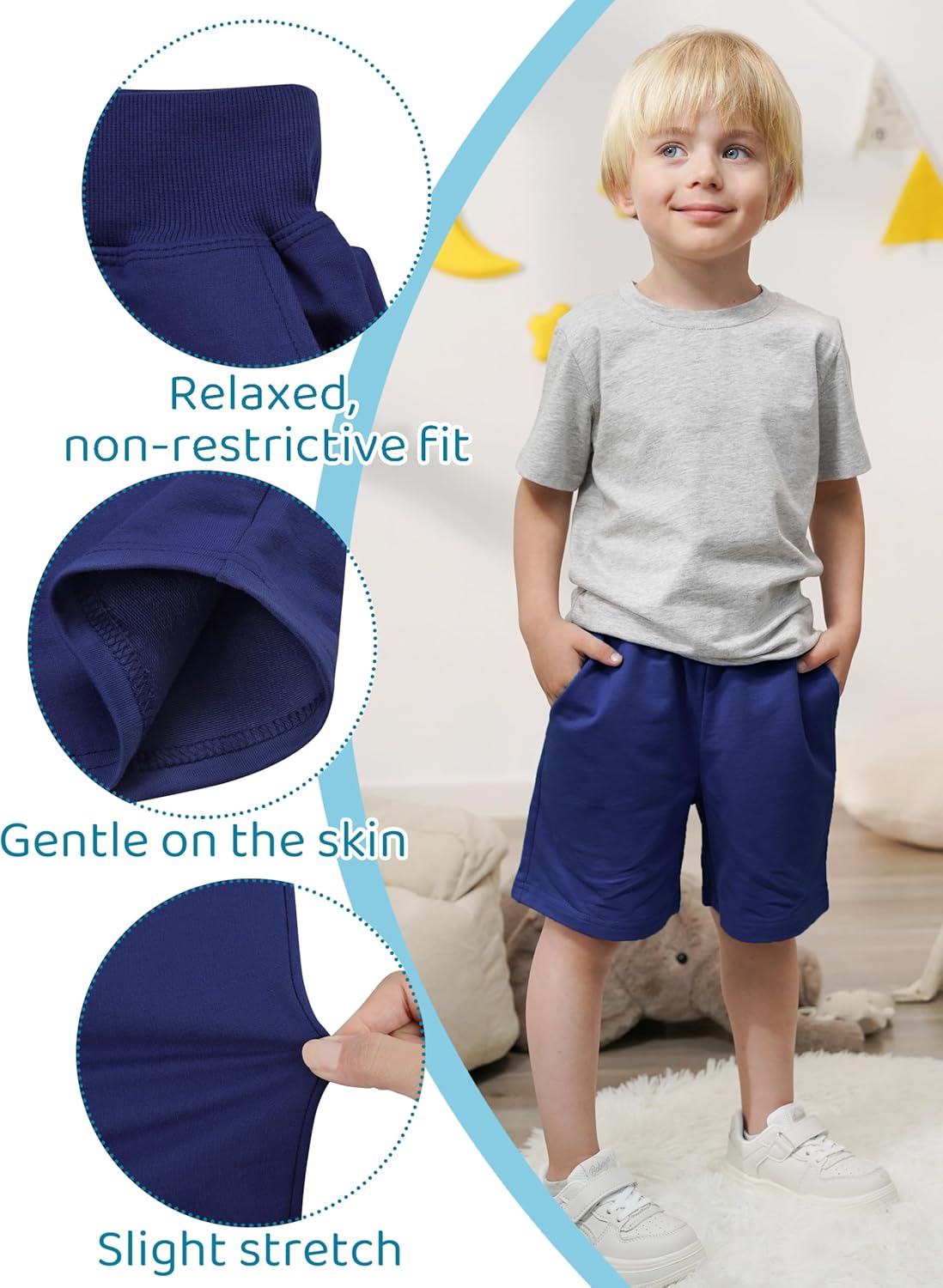 Resinta 3-Pack Toddler Boys Cotton Shorts with Drawstring