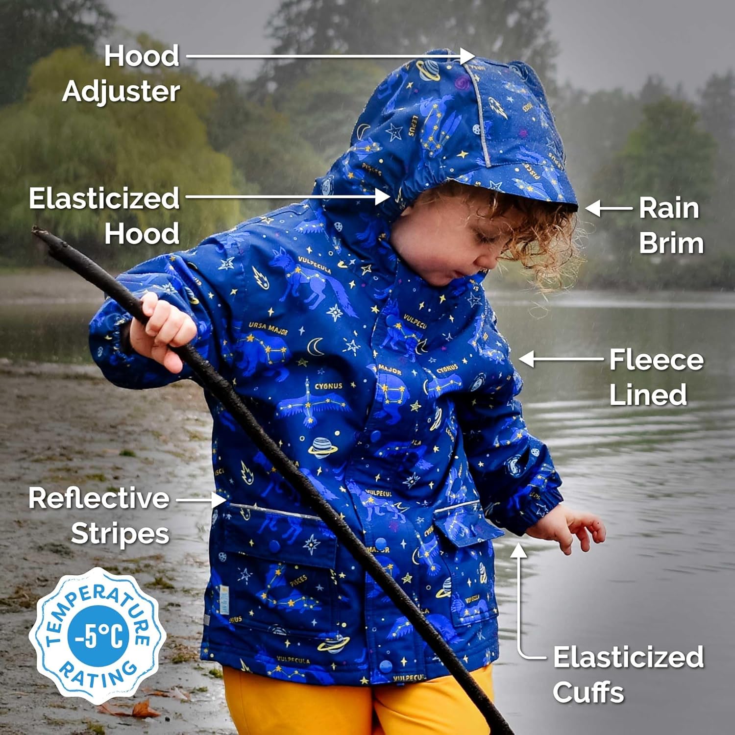 JAN JUL Waterproof Fleece Lined Rain Jacket for Kids