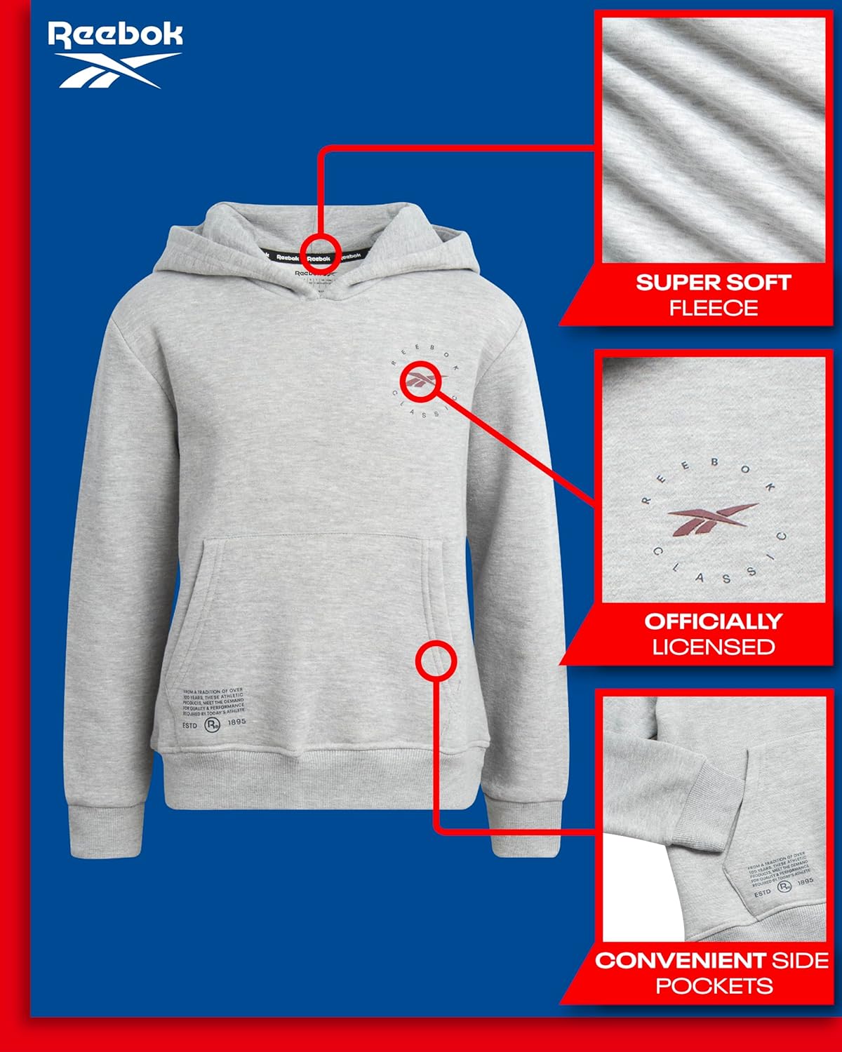 Reebok Boys Sweatshirt Active Fleece Hoodie