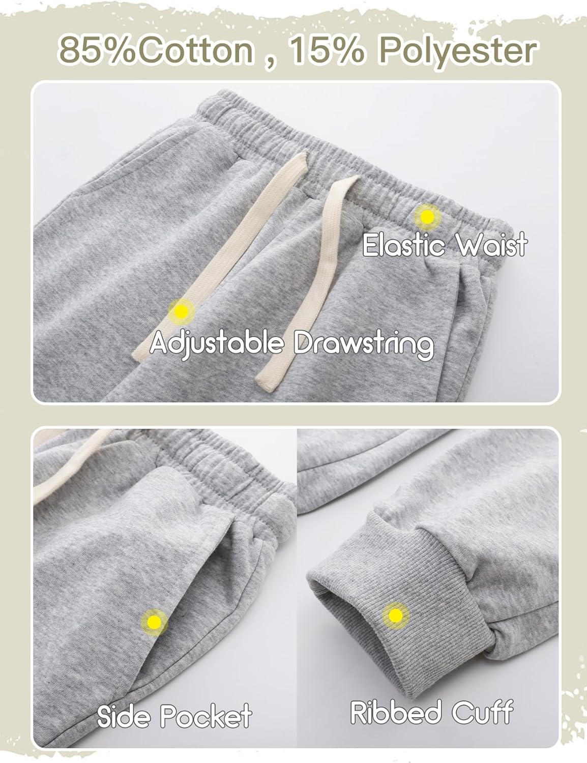 Flygo 3-Pack Comfortable Boys and Girls Jogger sweatpants