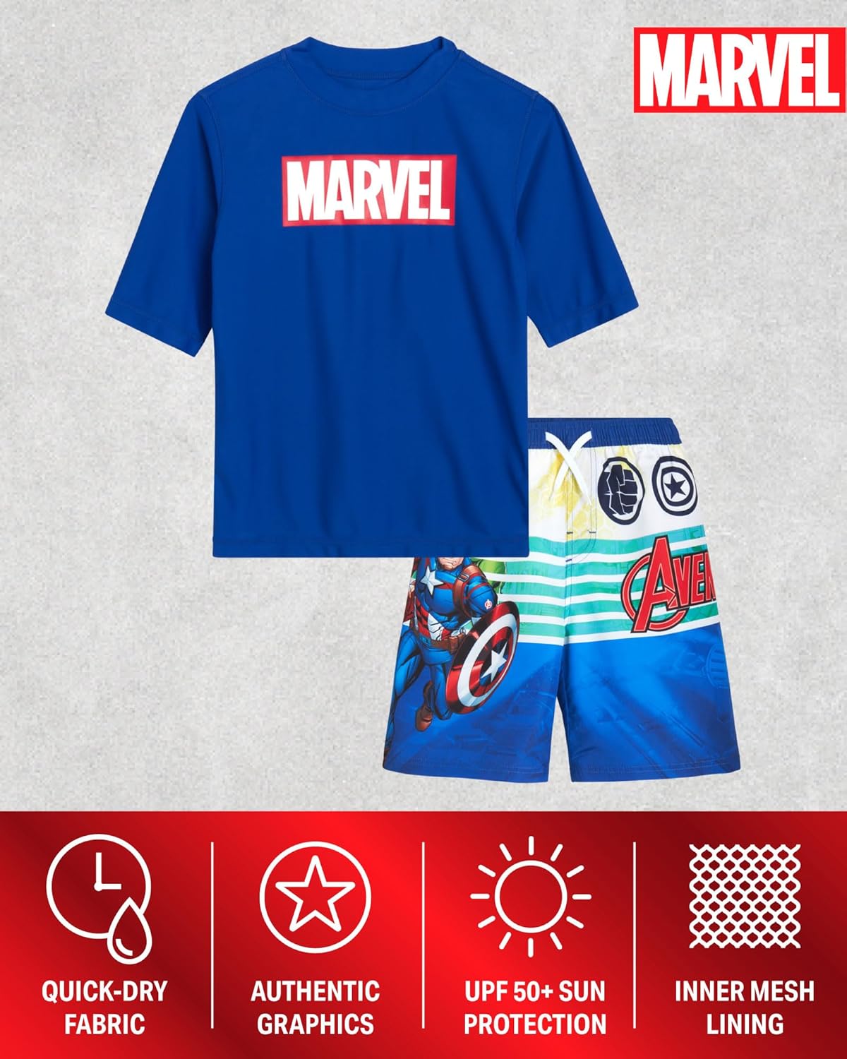 Marvel Avengers Boys Rash Guard Set