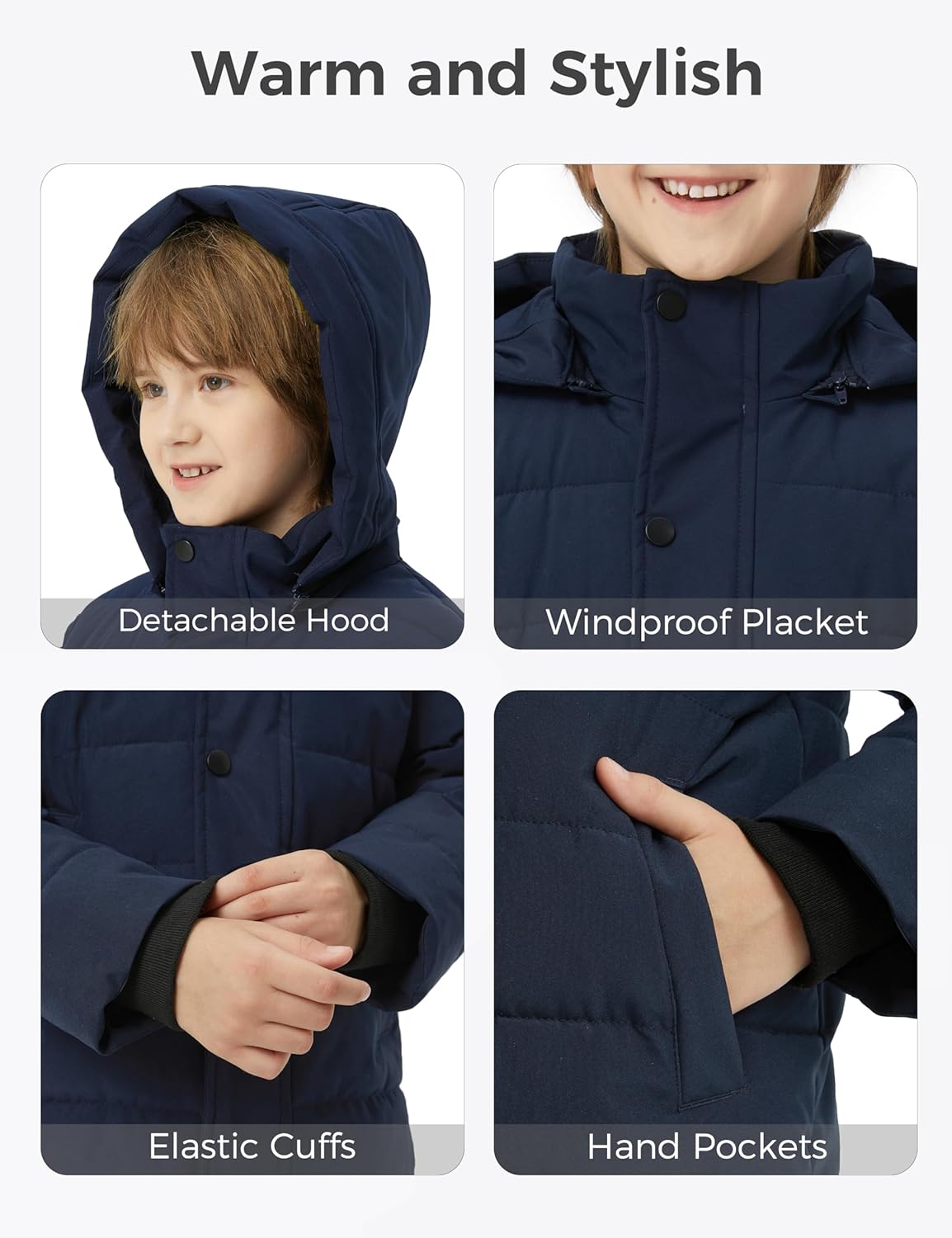 Warm Waterproof Puffer Jacket for Boys with Hood