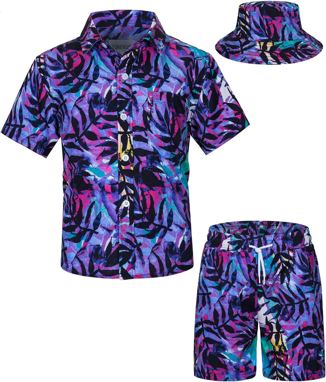 TUNEVUSE Little Big Boys Hawaiian Button Down Shirts and Shorts Sets