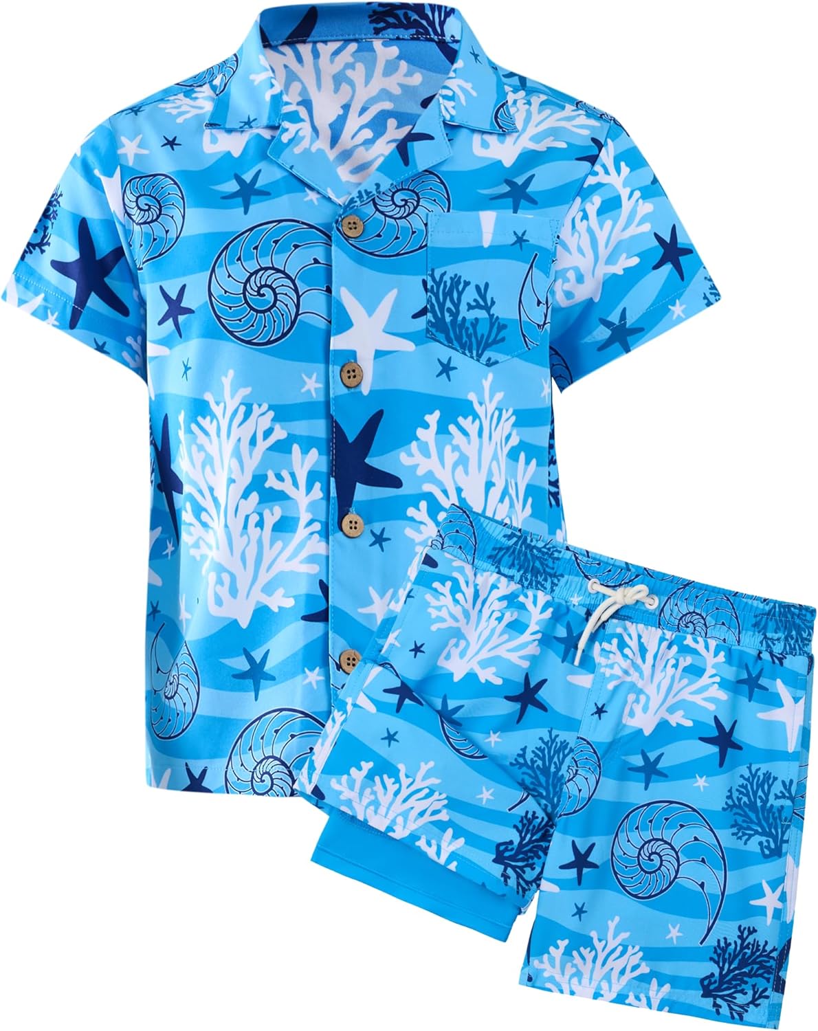 Hawaiian Boys Button Down Swim Set